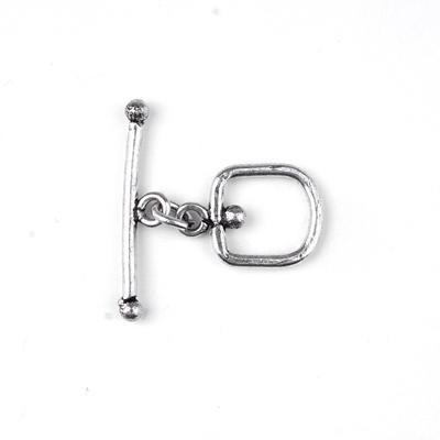 14mm Antique Silver Plated Bali Style D-Ring with Center Dot Toggle Clasp - Goody Beads