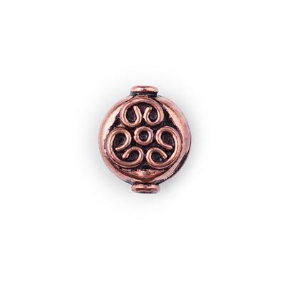 12mm Antique Copper Bali Style Flat Round Ornate Beads - Goody Beads