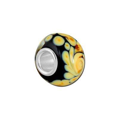 Petite Black with Cream Feather Pattern Lampwork Glass Bead - Interchangeable - Goody Beads