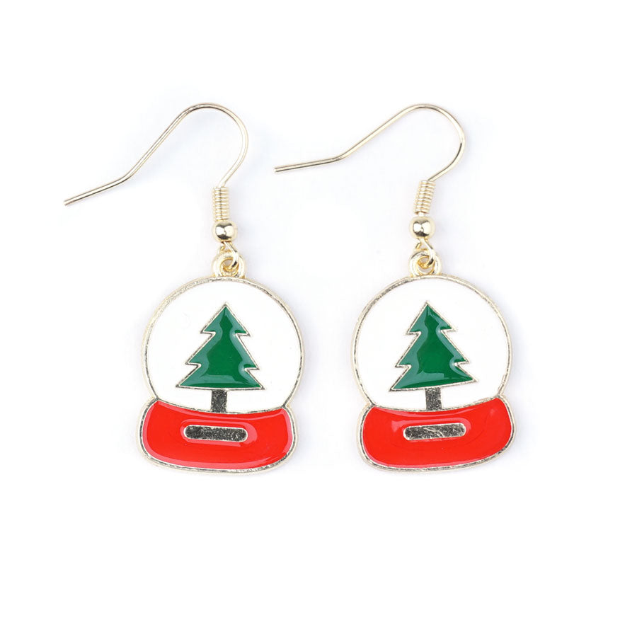 Christmas Tree Snow Globe Gold Plated Enamel Earring Kit - Goody Beads