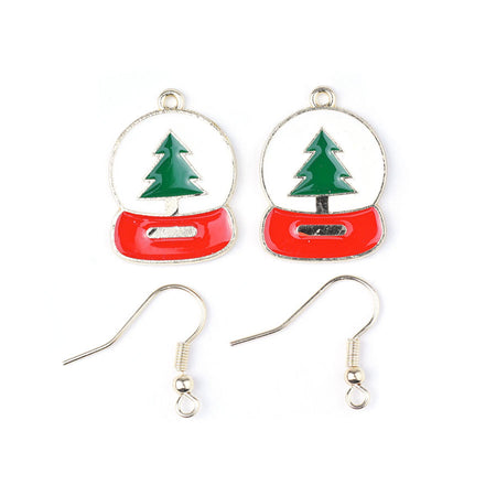 Christmas Tree Snow Globe Gold Plated Enamel Earring Kit - Goody Beads