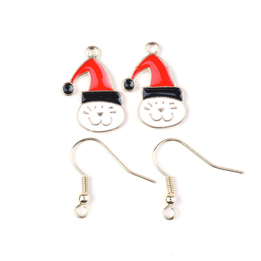 Christmas Kitty Gold Plated Enamel Earring Kit - Goody Beads