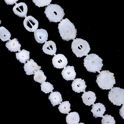 White Irregular Druzy Agate Solar Burst Beads - 16 Inch Strand