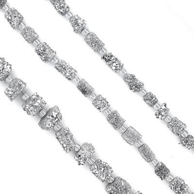 Silver Plated Irregular Druzy Agate Tube Beads - 16 Inch Strand