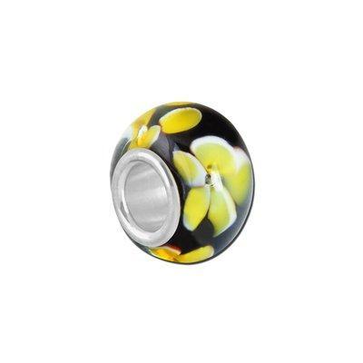 Petite Black with Yellow Flowers Lampwork Glass Bead - Interchangeable - Goody Beads