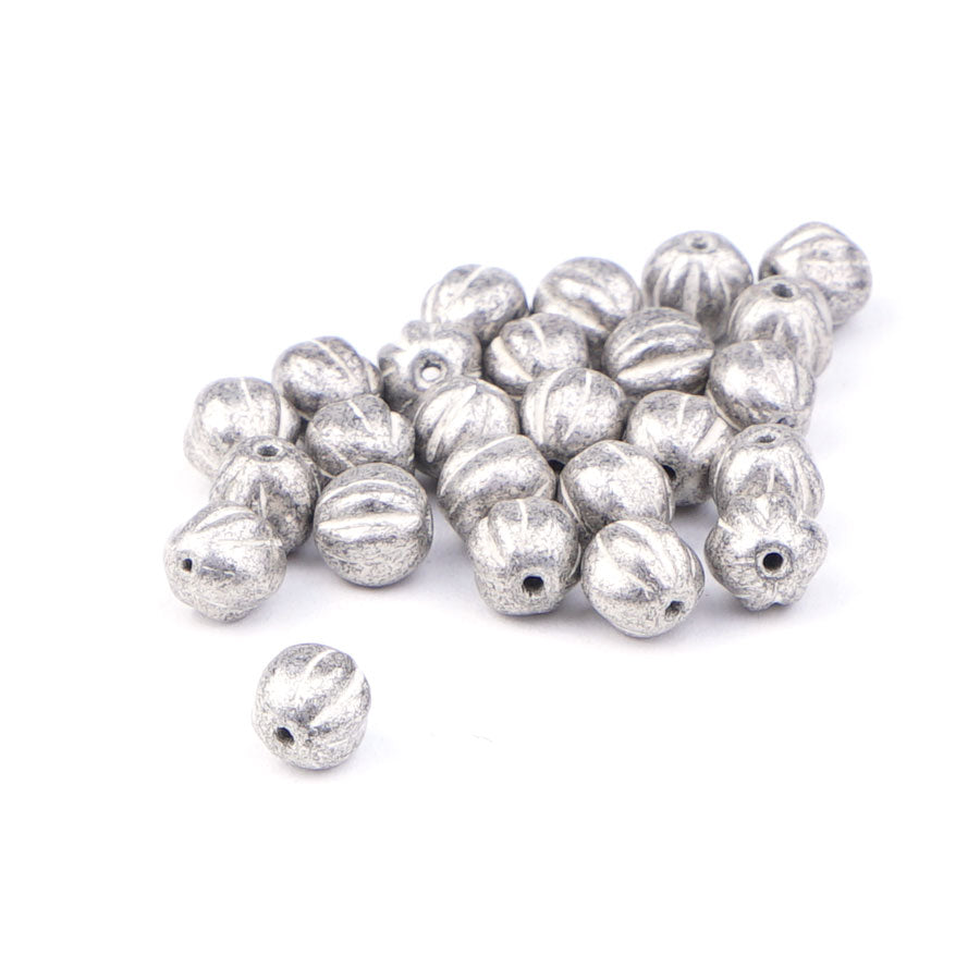 6mm Melon Antique Silver with White Wash Czech Glass Beads - Goody Beads