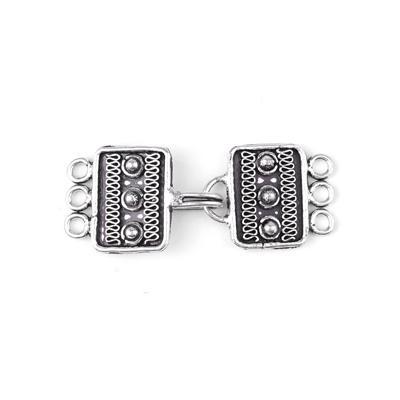 45mm Antique Silver Plated Bali Style Rectangle Beaded 3 Hole Connector Clasp - Goody Beads