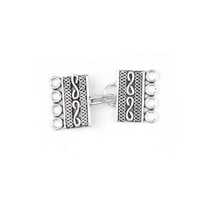 45mm Antique Silver Plated Bali Style Rectangle Beaded 4 Hole Connector Clasp - Goody Beads