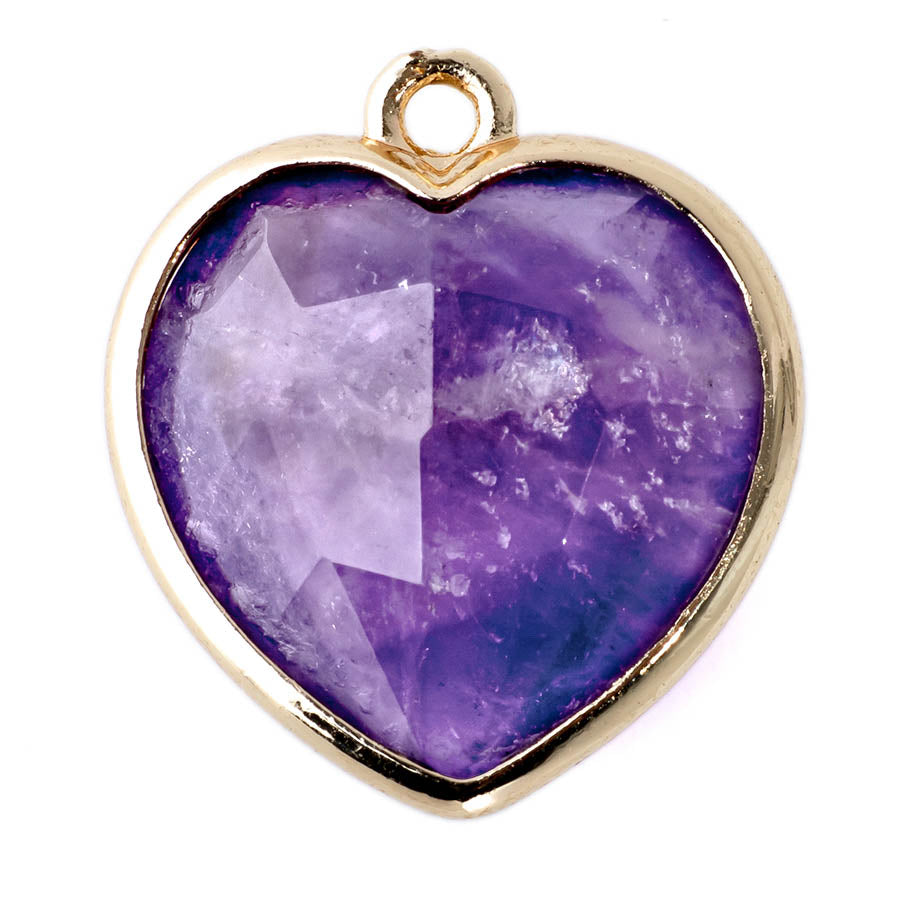 17x19mm Gold Plated Faceted Gemstone Heart Charm/Pendant - Amethyst