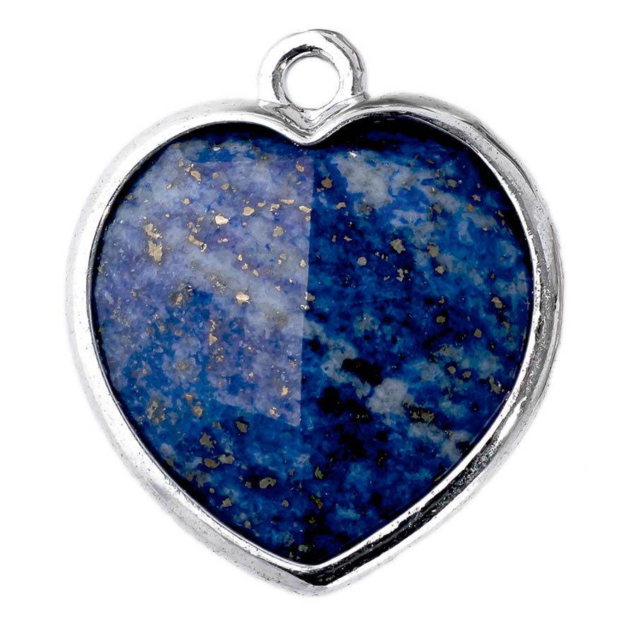 17x19mm Silver Plated Faceted Gemstone Heart Charm/Pendant - Lapis (Dyed)