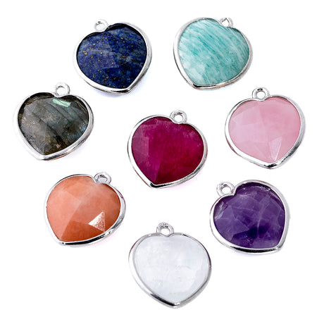 17x19mm Silver Plated Faceted Gemstone Heart Charm/Pendant - Lapis (Dyed)