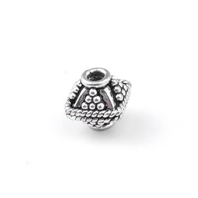 10mm Antique Silver Plated Bali Style Ornate Diamond Shaped Beads - Goody Beads