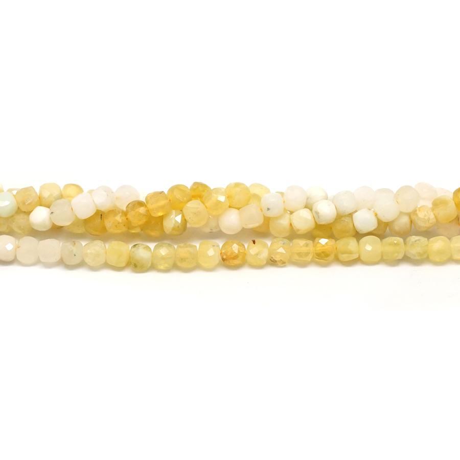 Yellow Opal Faceted, White, Banded 4mm Cube - 15-16 Inch