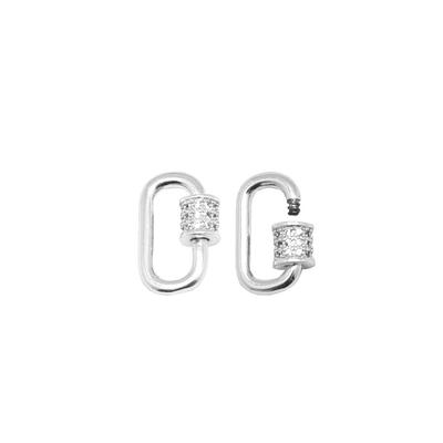 15mm Rhodium Plated Jewelry Carabiner Rhinestone Lock Clasp or Pendant - Goody Beads