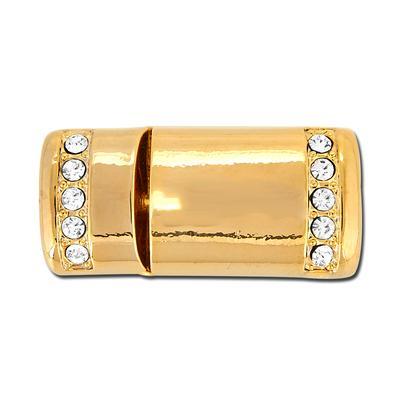 Gold Plated Magnetic Clasp with Row of Clear Crystals For Licorice Leather - Goody Beads