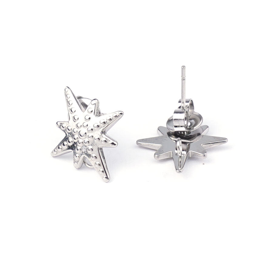 17mm Stainless Steel  Starburst Shaped Post Earrings with Hidden Loop - Goody Beads
