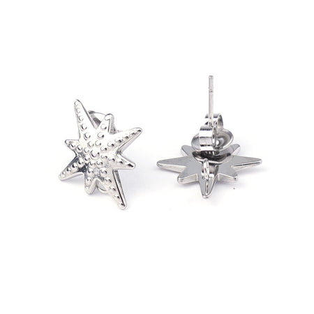 17mm Stainless Steel  Starburst Shaped Post Earrings with Hidden Loop - Goody Beads