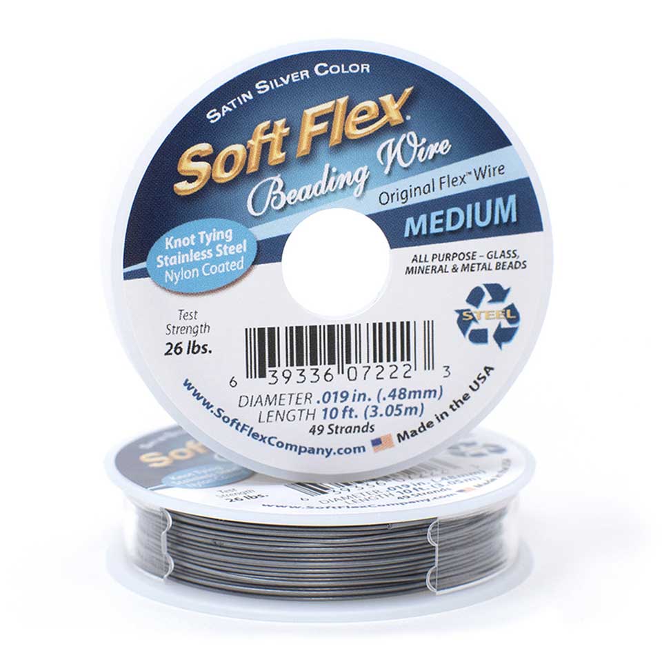 Soft Flex MEDIUM Gauge Satin Silver 0.019 Inch Diameter Beading Wire - 10 ft. - Goody Beads