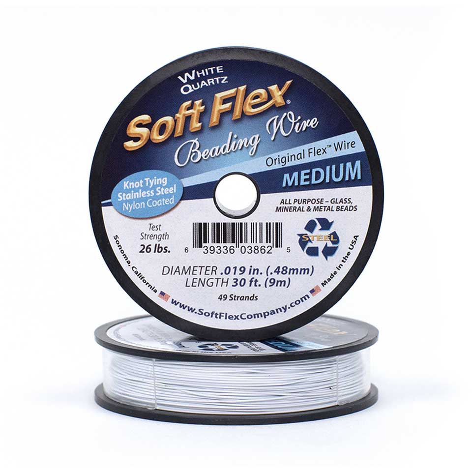 Soft Flex MEDIUM Gauge White Quartz 0.019 Inch Diameter Beading Wire - 30 ft. - Goody Beads