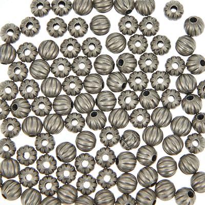 4mm Antiqued Silver-Plated Corrugated Round Beads - Goody Beads