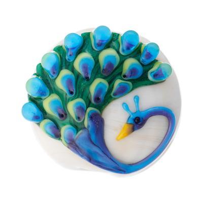 25mm Handmade Pretty Peacock Lentil Round Focal Bead by Grace Lampwork