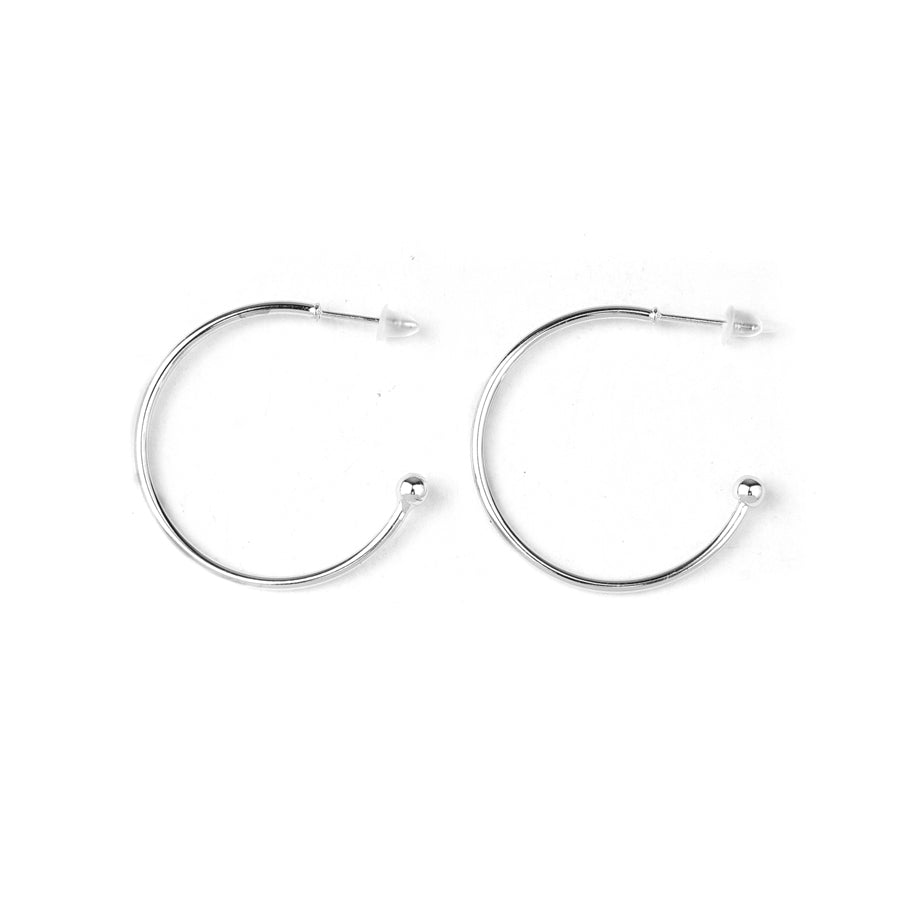 30mm Rhodium Plated Hoop Earrings with 3mm Ball - Goody Beads