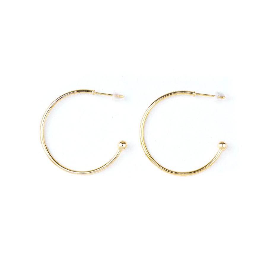 30mm Gold Plated Hoop Earrings with 3mm Ball - Goody Beads