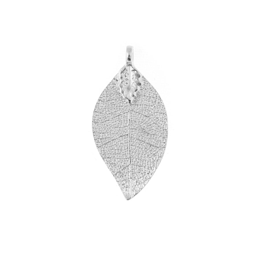 40mm Antique Silver Textured Leaf Pendant - Goody Beads