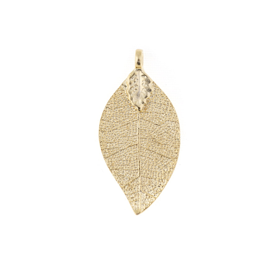 40mm Satin Gold Textured Leaf Pendant - Goody Beads