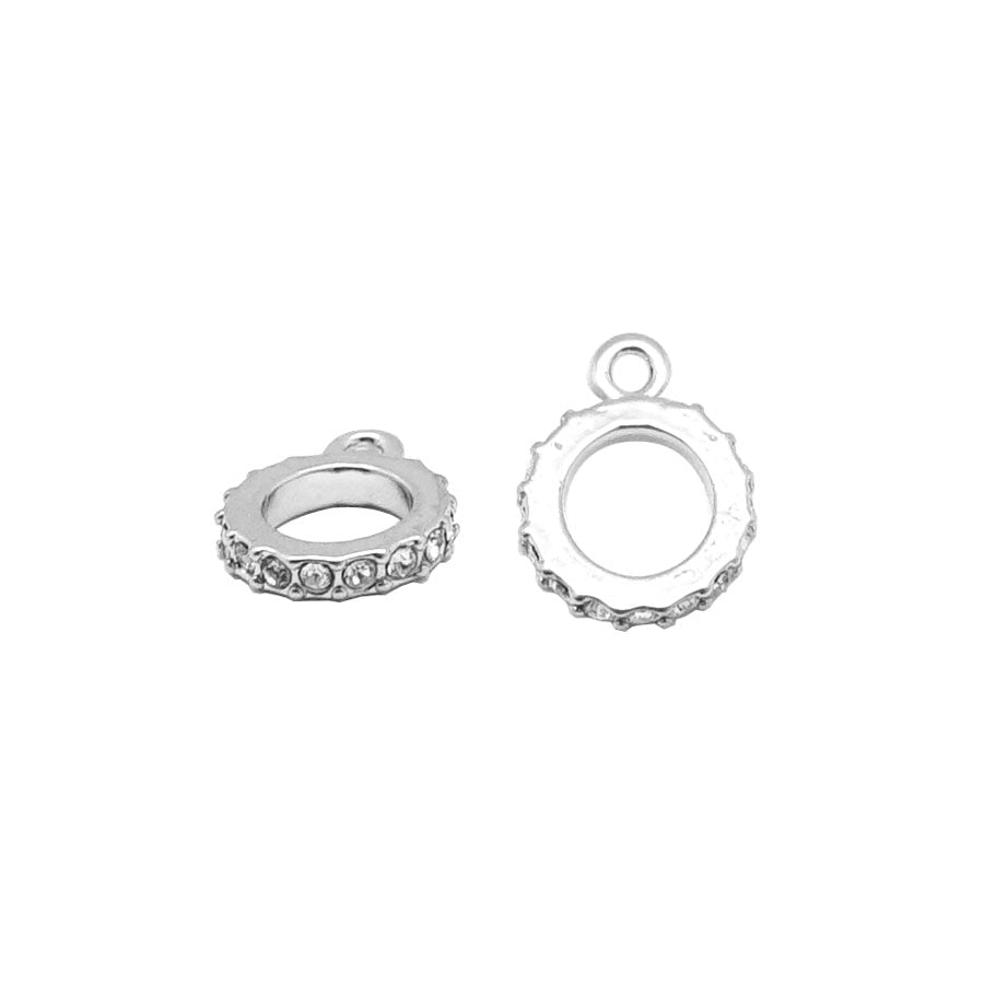 12mm Silver Plated Rhinestone Ring with Loop - Goody Beads