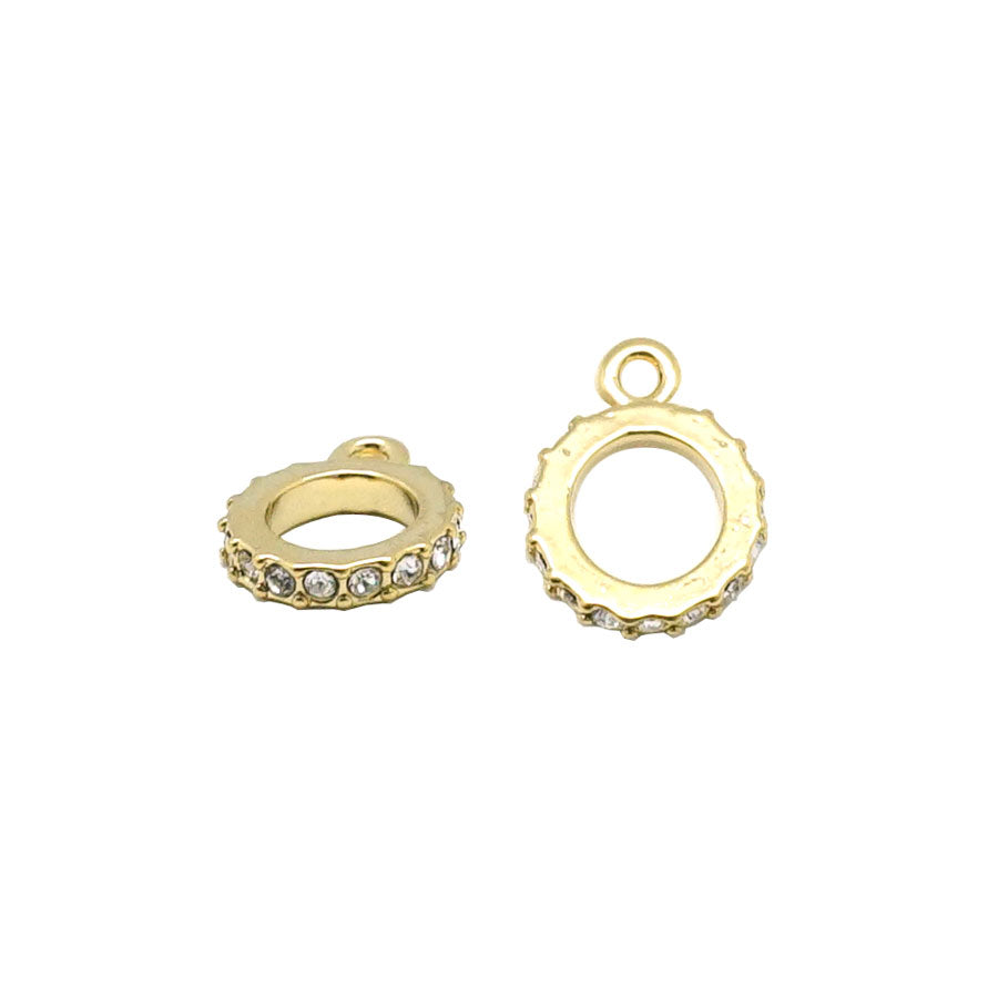 12mm Gold Plated Rhinestone Ring with Loop - Goody Beads