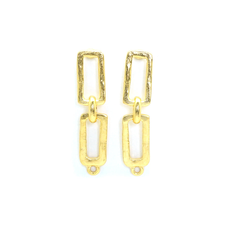 39x10mm Satin Gold Rectangle Linked Post Earrings - Goody Beads