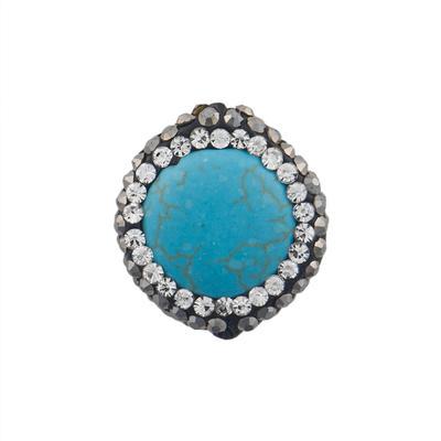 16mm Rhinestone Pave Embellished Turquoise Coin Bead - Goody Beads