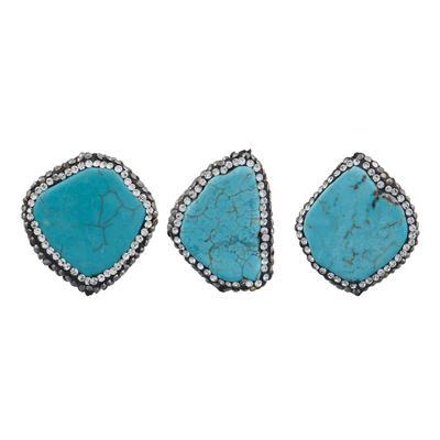 Small Rhinestone Pave Embellished Turquoise Irregular Flat Bead - Goody Beads
