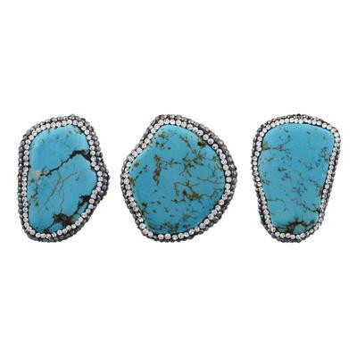 Large Rhinestone Pave Embellished Turquoise Irregular Flat Bead - Goody Beads