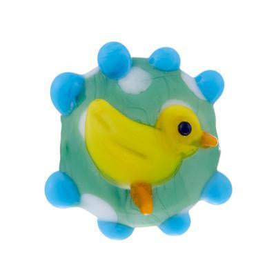 16mm Yellow Chick on Green Lampwork Disc Beads - Goody Beads