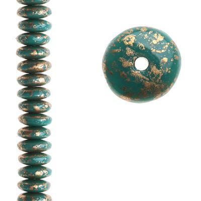 6mm Green Turquoise Opaque with Antique Gold Finish Czech Disc Spacer Beads from Raven's Journey - Goody Beads