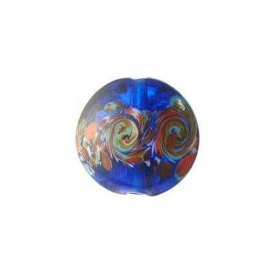 16mm Blue with Red, Green and White Swirls Glass Disc Beads - Goody Beads