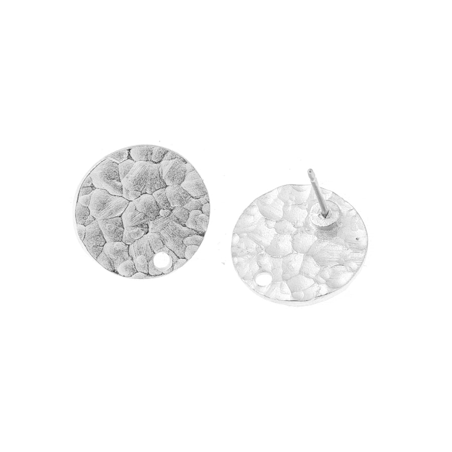 16mm Antique Silver Textured Circle Post Earrings - Goody Beads