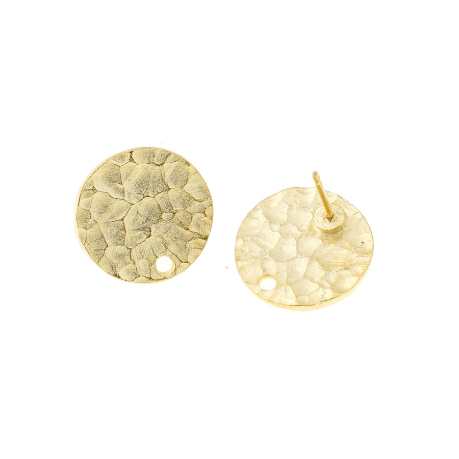 16mm Satin Gold Textured Circle Post Earrings - Goody Beads