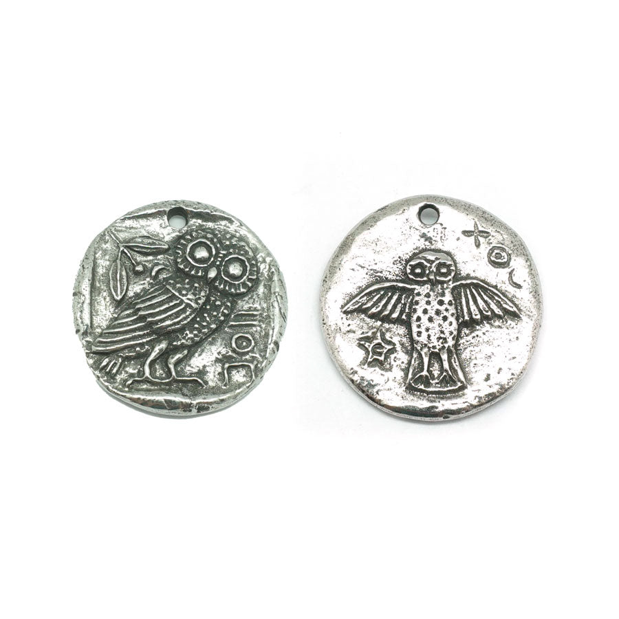 30mm Green Girl Pewter Owl Coin Charms