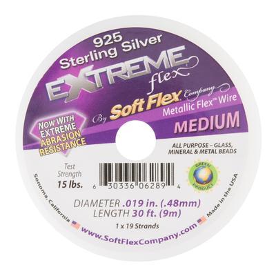 Soft Flex Extreme Sterling Silver MEDIUM Gauge 0.019 Inch Diameter Beading Wire