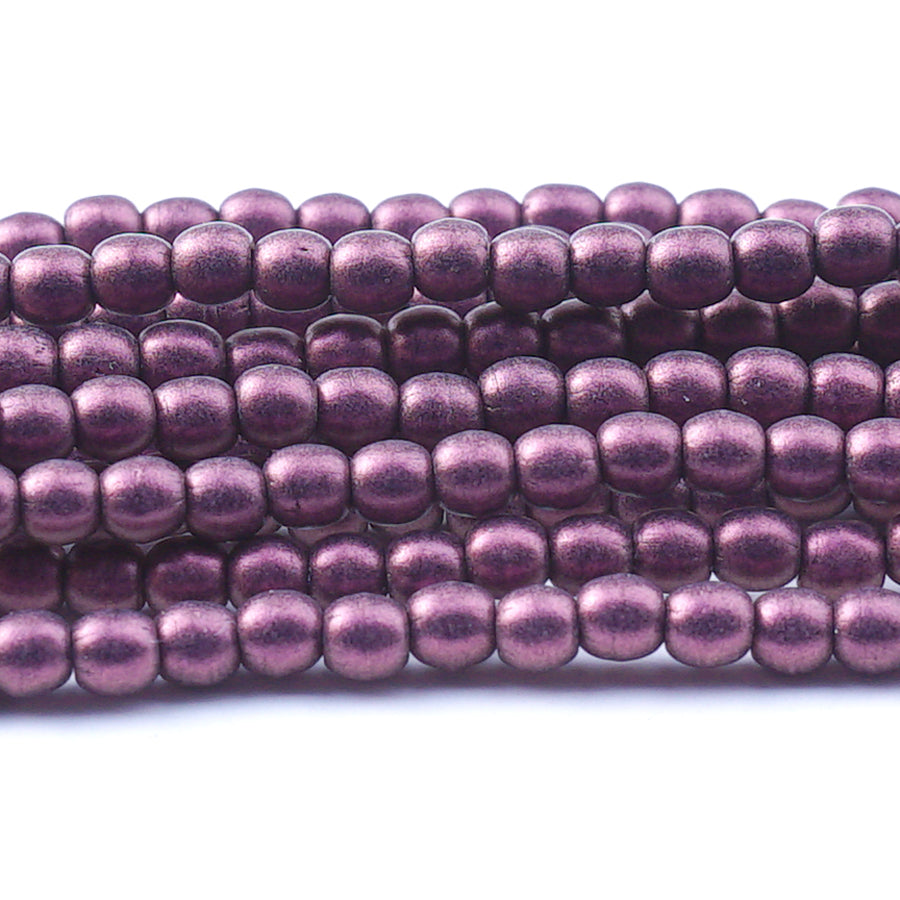 3mm Metallic Suede Pink Druk Czech Round Glass Beads - Goody Beads