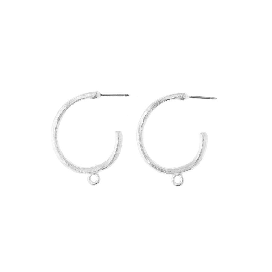 28mm Antique Silver Semi Hoop With Loop Earrings - Goody Beads