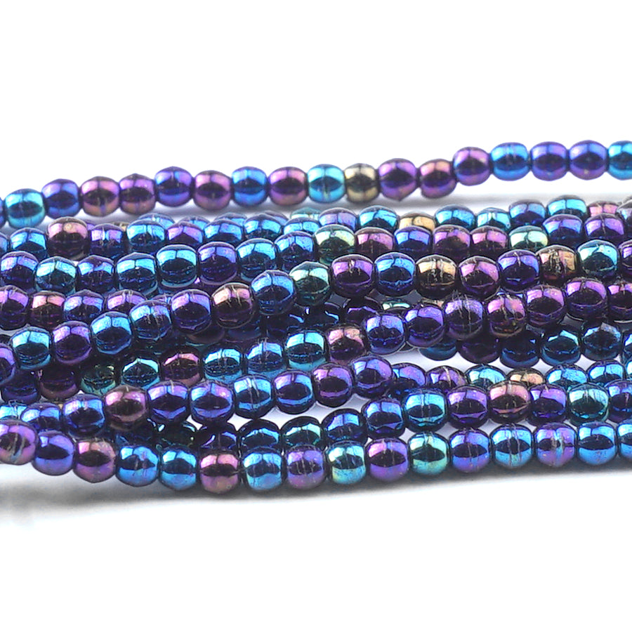 2mm Iris Blue Druk Czech Round Glass Beads - Goody Beads