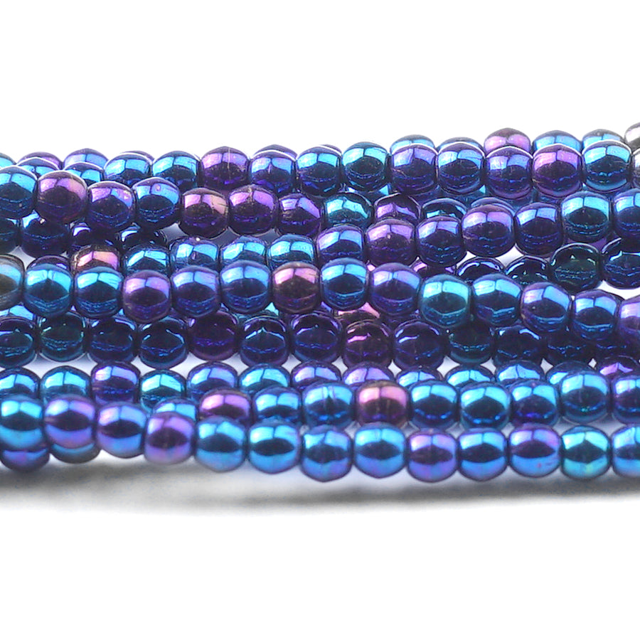 3mm Iris Blue Druk Czech Round Glass Beads - Goody Beads