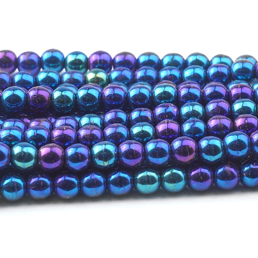 4mm Iris Blue Druk Czech Round Glass Beads - Goody Beads