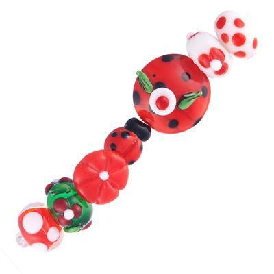 Red and Black Floral Lampwork Bead Set - Goody Beads