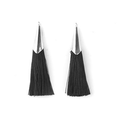 52mm Black Tassel with Shiny Silver Cap - Goody Beads