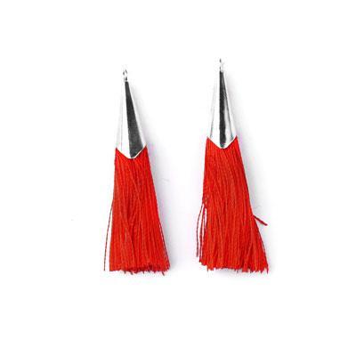 52mm Red Tassel with Shiny Silver Cap - Goody Beads